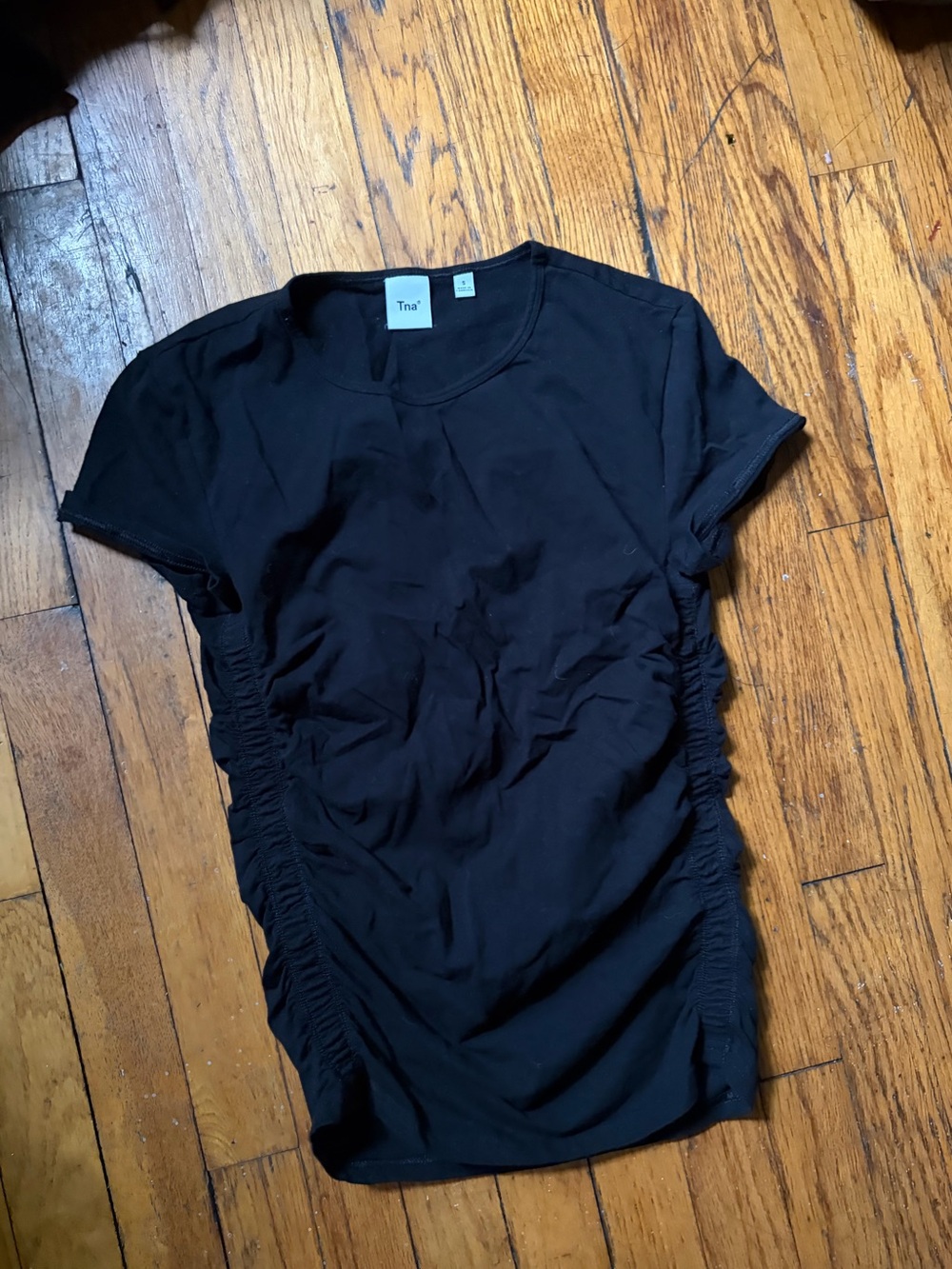 TNA Black Short Sleeve Tee with Side Ruching